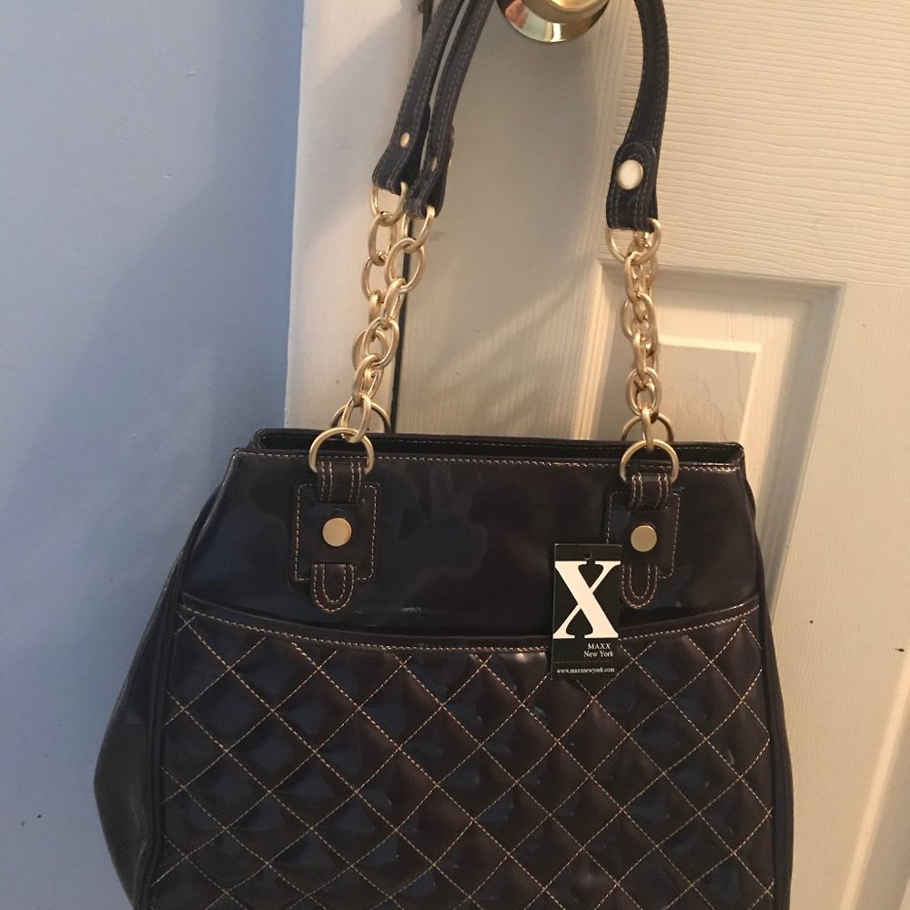Purple, patent leather quilted MAXX NY bag NWT